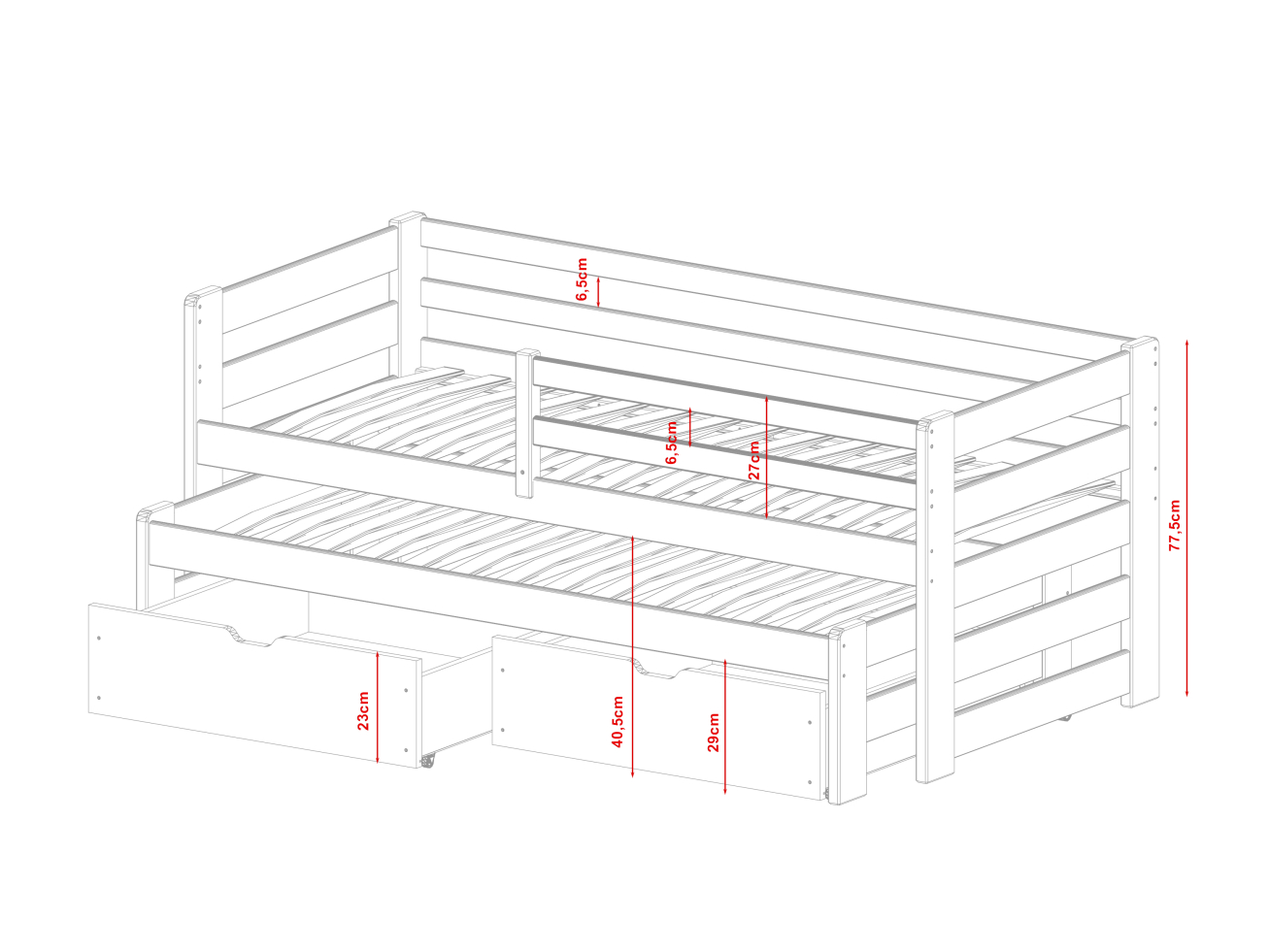 Dvigulė vaikiška lova su stalčiais SENSO 90x200 12