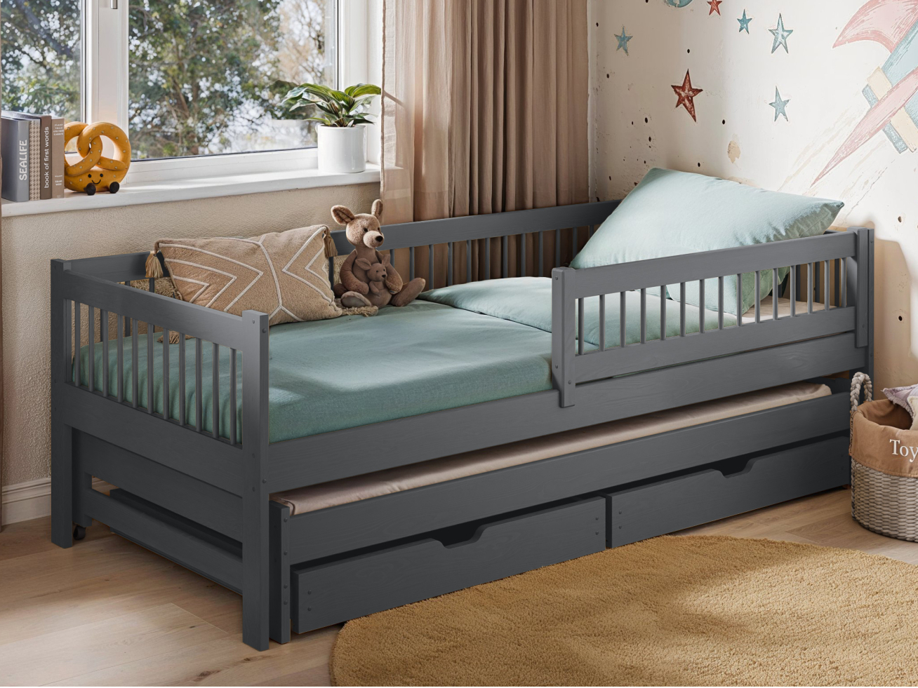 Dvigulė vaikiška lova su stalčiais SOFTI 80x180 Dvigulė vaikiška lova su stalčiais SOFTI 80x180