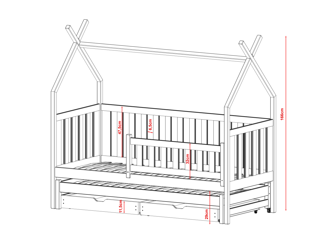 Dvigulė vaikiška lova su stalčiais TYTUS 80x160 4 Dvigulė vaikiška lova su stalčiais TYTUS 80x160 4