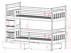Dviaukštė vaikiška lova su stalčiais ADAS 80x180