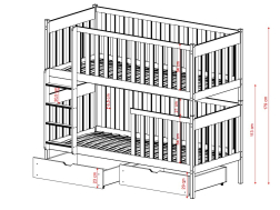 Dviaukštė vaikiška lova su stalčiais DAWID 90x200