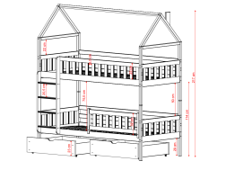 Dviaukštė vaikiška lova su stalčiais GAJA 80x180