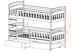 Dviaukštė vaikiška lova su stalčiais IGNAS 80x200