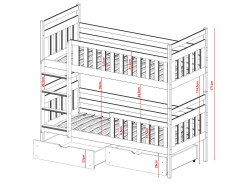 Dviaukštė vaikiška lova su stalčiais MONIKA 80x200