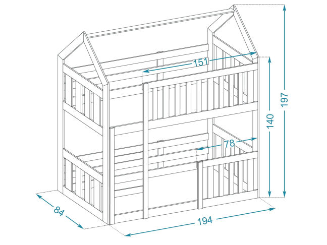 Dviaukštė vaikiška lova DOMEK MINI +2C 3