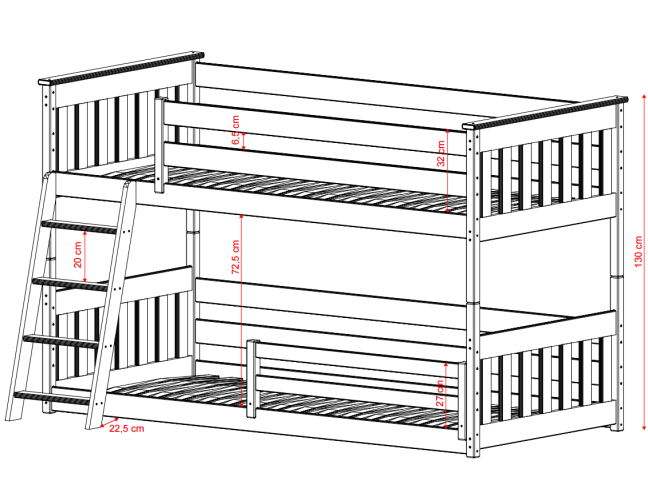 Dviaukštė vaikiška lova KEVIN 90x190 4