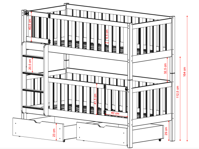 Dviaukštė vaikiška lova su stalčiais KSAWERY 80x180 12 Dviaukštė vaikiška lova su stalčiais KSAWERY 80x180 12