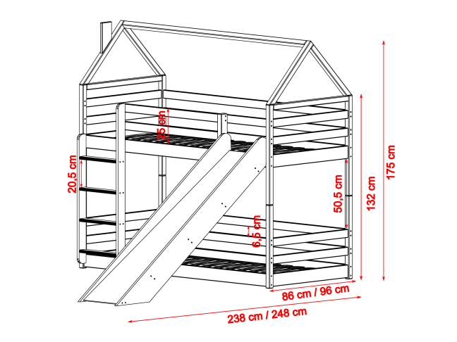 Dviaukštė vaikiška lova su čiuožykla PLAY 80x200 2 Dviaukštė vaikiška lova su čiuožykla PLAY 80x200 2