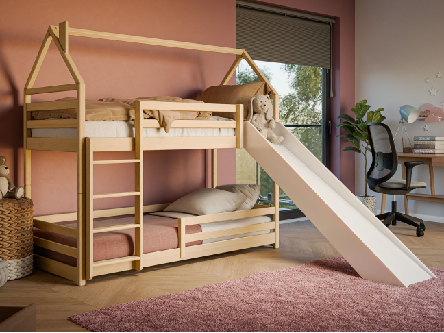 Dviaukštė vaikiška lova su čiuožykla PLAY 90x200 1 Dviaukštė vaikiška lova su čiuožykla PLAY 90x200 1