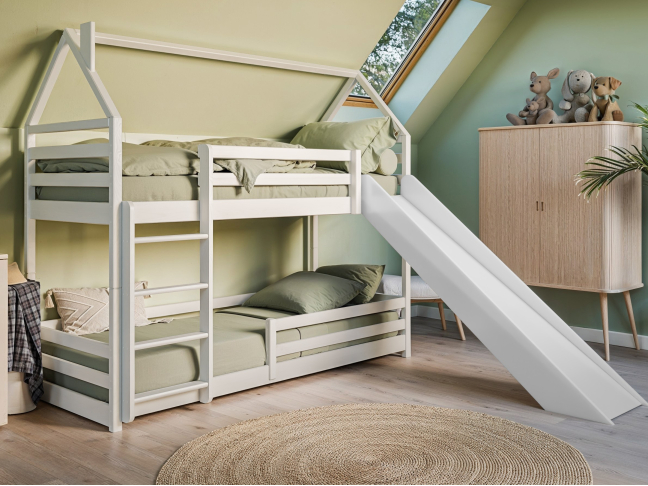 Dviaukštė vaikiška lova su čiuožykla PLAY 90x200 Dviaukštė vaikiška lova su čiuožykla PLAY 90x200