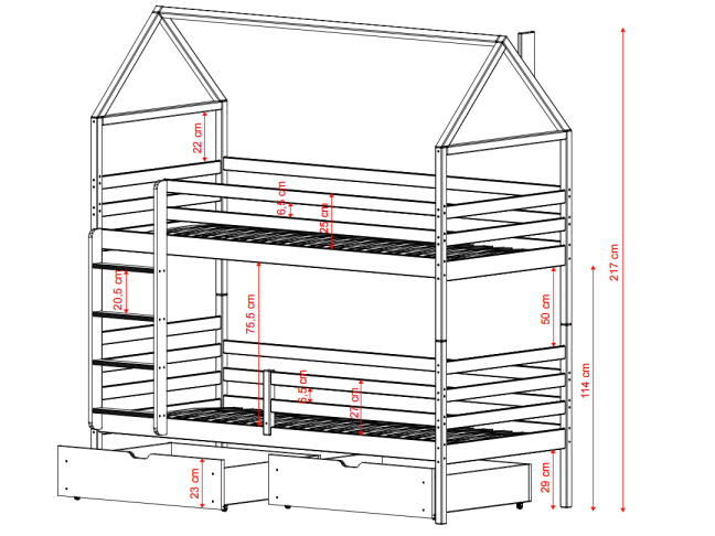 Dviaukštė vaikiška lova su stalčiais ALEX 80x180 5