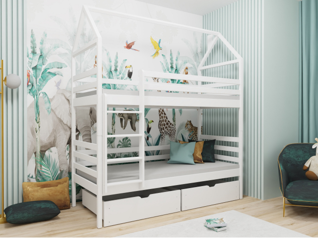 Dviaukštė vaikiška lova su stalčiais ALEX 90x190