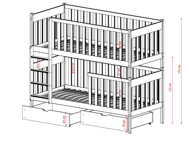 Dviaukštė vaikiška lova su stalčiais DAWID 90x190 12 Dviaukštė vaikiška lova su stalčiais DAWID 90x190 12