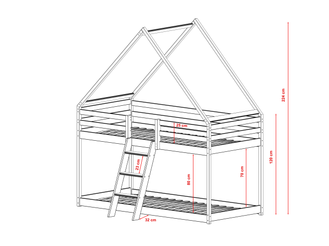 Dviaukštė vaikiška lova SWEET 80x180 2 Dviaukštė vaikiška lova SWEET 80x180 2