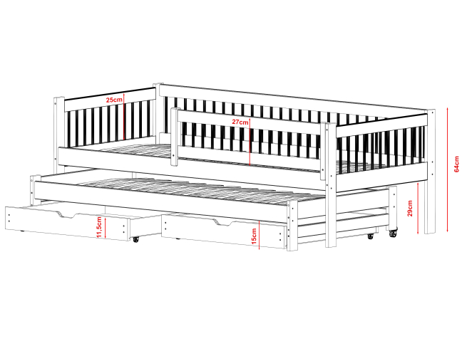 Dvigulė vaikiška lova su stalčiais SOFTI 80x160 4 Dvigulė vaikiška lova su stalčiais SOFTI 80x160 4