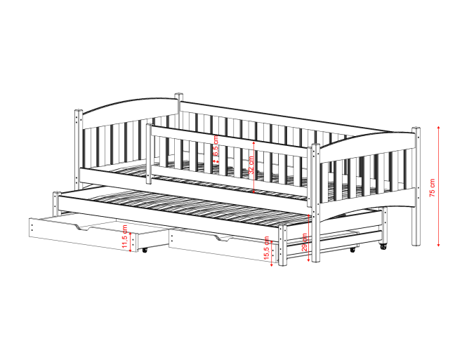 Dvigulė vaikiška lova su stalčiais AMELKA 80x160 6 Dvigulė vaikiška lova su stalčiais AMELKA 80x160 6