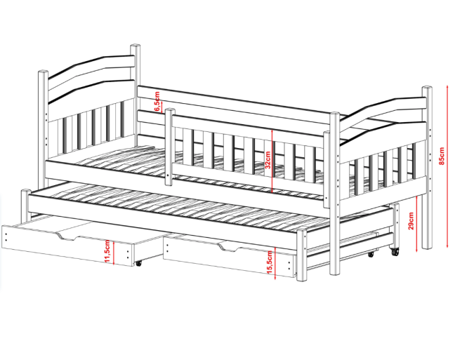 Dvigulė vaikiška lova su stalčiais GALAXY 80x160 5