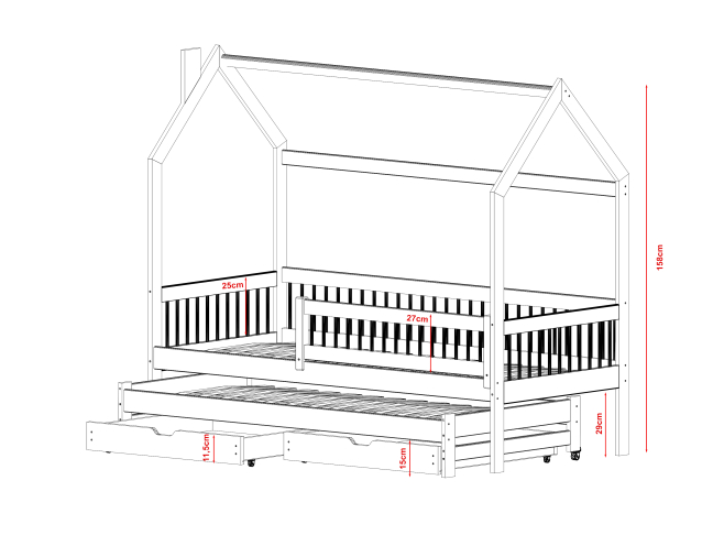 Dvigulė vaikiška lova su stalčiais PAPI 80x180 8 Dvigulė vaikiška lova su stalčiais PAPI 80x180 8