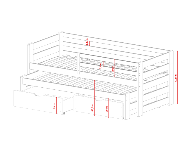 Dvigulė vaikiška lova su stalčiais SENSO 80x200 11