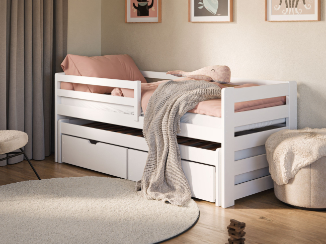 Dvigulė vaikiška lova su stalčiais SENSO 90x200