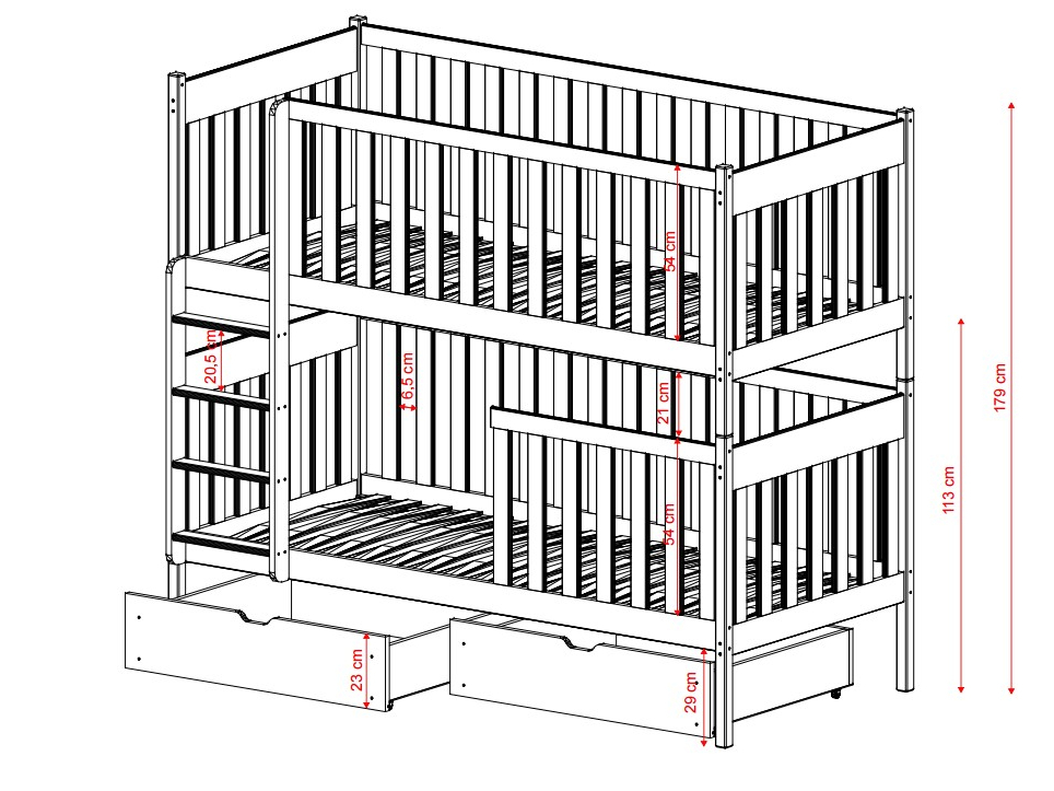 Dviaukštė vaikiška lova su stalčiais DAWID 90x190 12