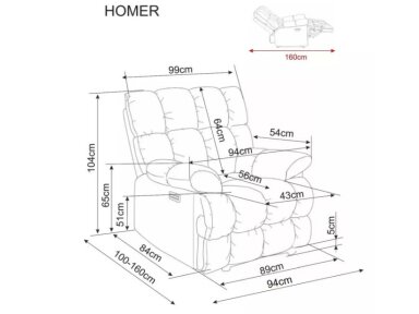 Išskleidžiamas fotelis HOMER RAVEN