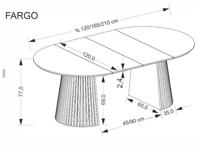 Išskleidžiamas apvalus stalas FARGO 18 Išskleidžiamas apvalus stalas FARGO 18