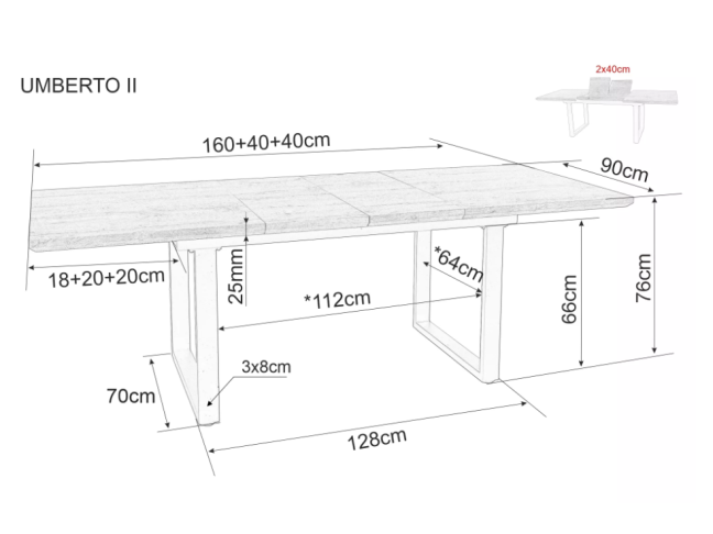 Išskleidžiamas stalas UMBERTO II 160 9 Išskleidžiamas stalas UMBERTO II 160 9