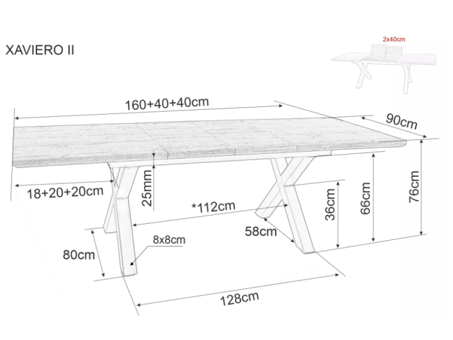 Išskleidžiamas stalas XAVIERO II 160 9 Išskleidžiamas stalas XAVIERO II 160 9