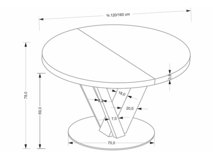 Išskleidžiamas apvalus stalas FANIS O 13 Išskleidžiamas apvalus stalas FANIS O 13