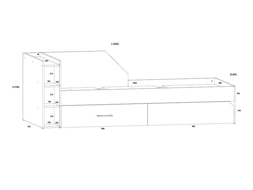 Jaunuolio lova su stalčiais PAX-07 7
