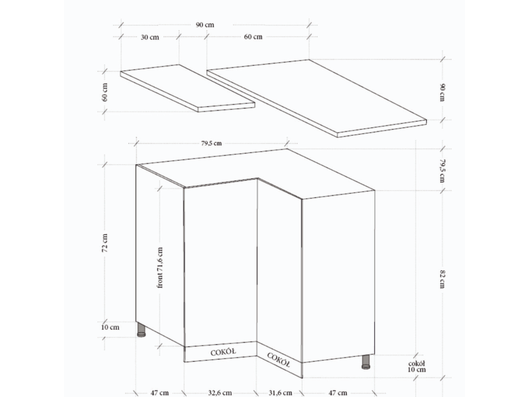 Kampinė apatinė spintelė Langen D90N 2