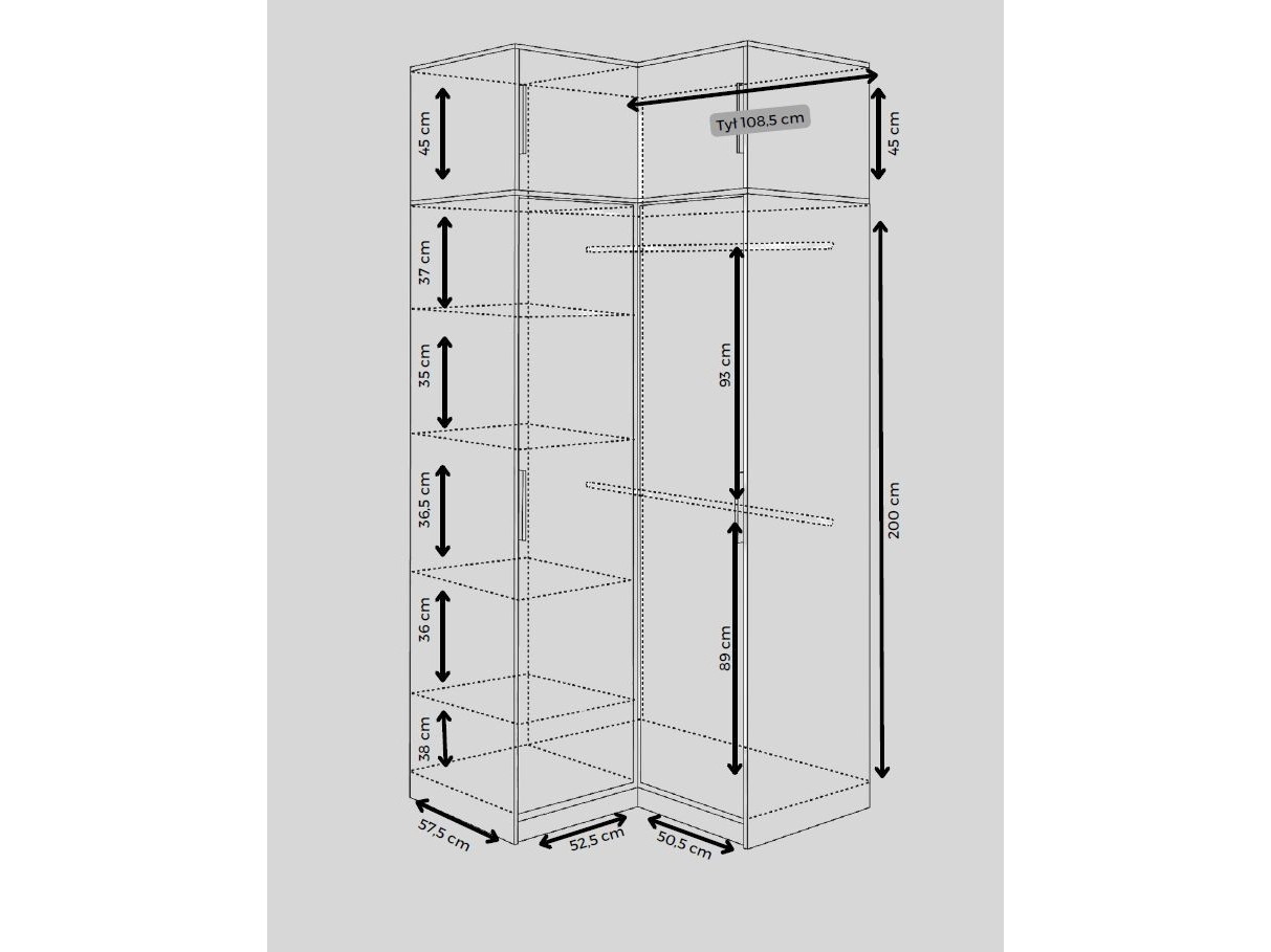 Kampinė Spinta KOS su antresolė 3