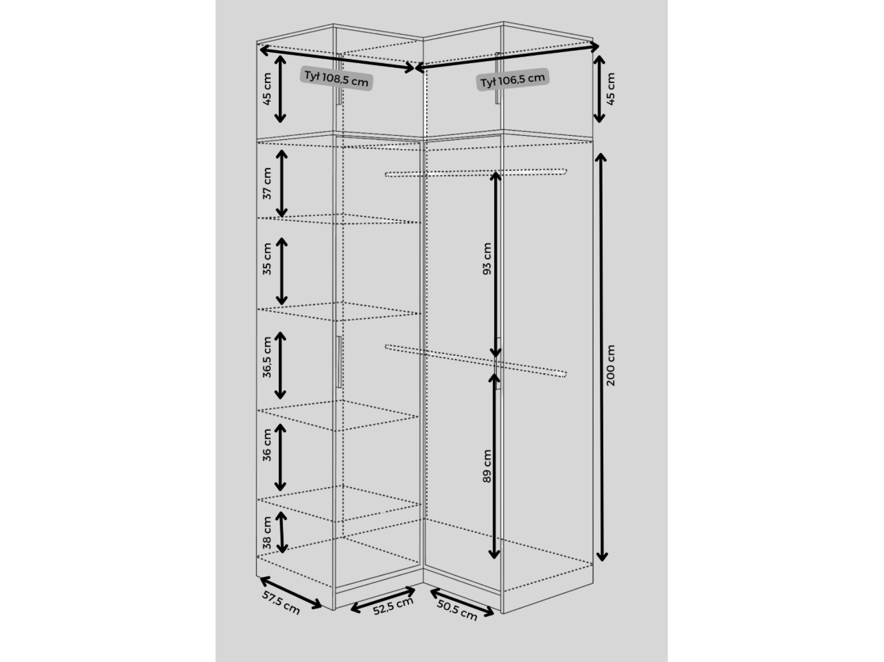 Kampinė Spinta BALI su antresolė 3