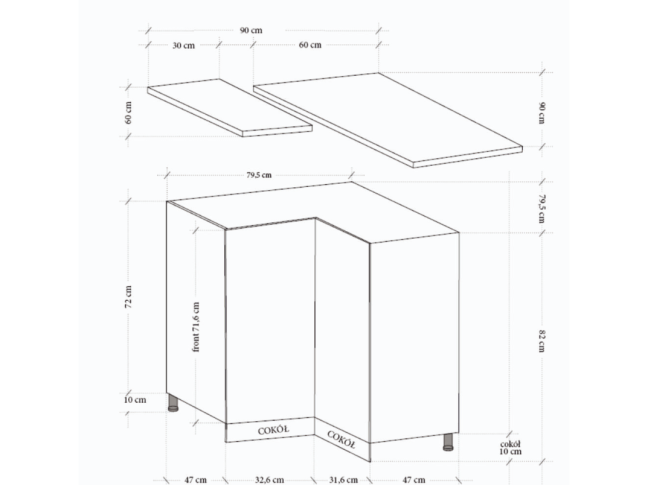Kampinė apatinė spintelė Langen D90N 2