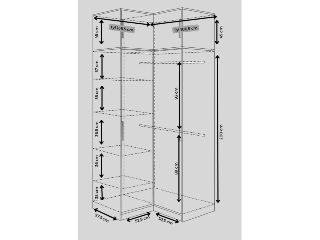 Kampinė Spinta BALI su antresolė 3 Kampinė Spinta BALI su antresolė 3