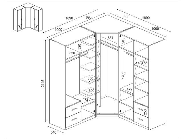 Kampinė spinta MBL 189/214 9