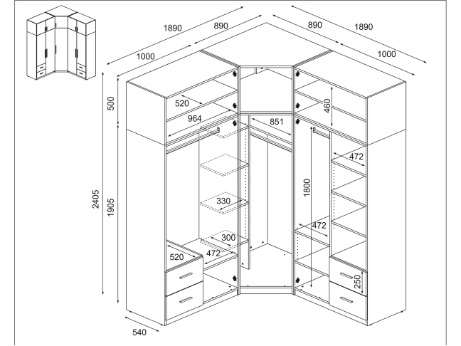 Kampinė spinta MBL 189/240 14 Kampinė spinta MBL 189/240 14