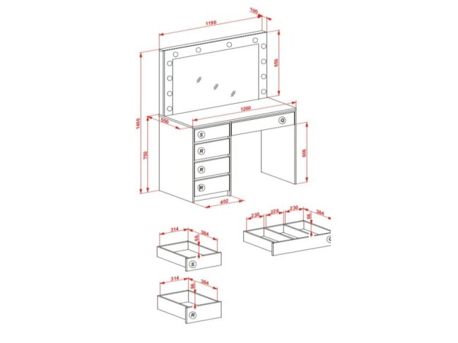 Kosmetinis staliukas HOLLYWOOD 2 XL 9 Kosmetinis staliukas HOLLYWOOD 2 XL 9