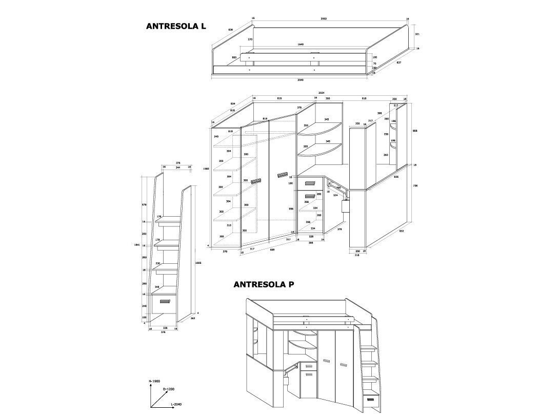 Lova su spinta ir rašomuoju stalu ANTRESOLA 4