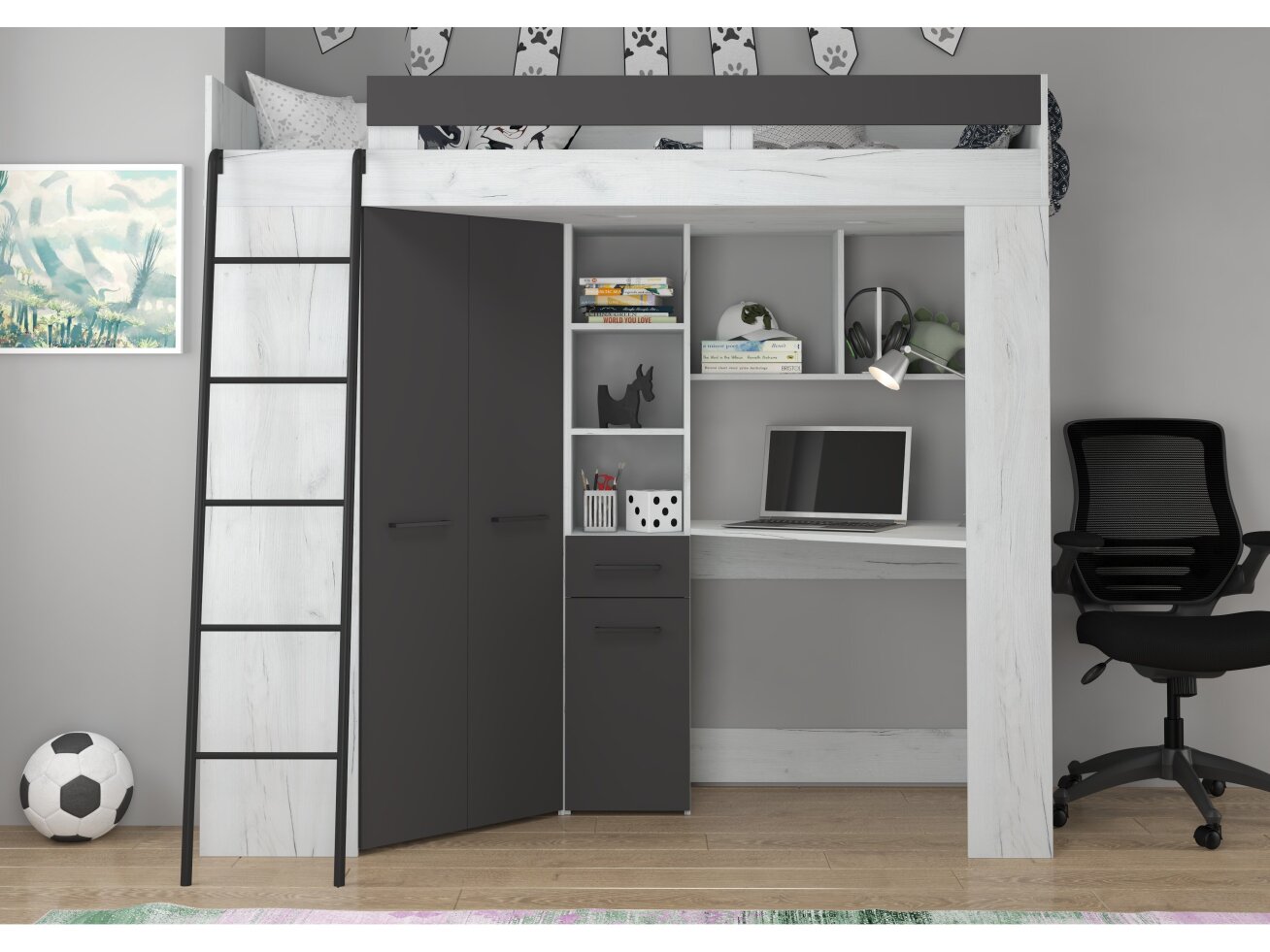 Lova su spinta ir rašomuoju stalu FLOOR 2