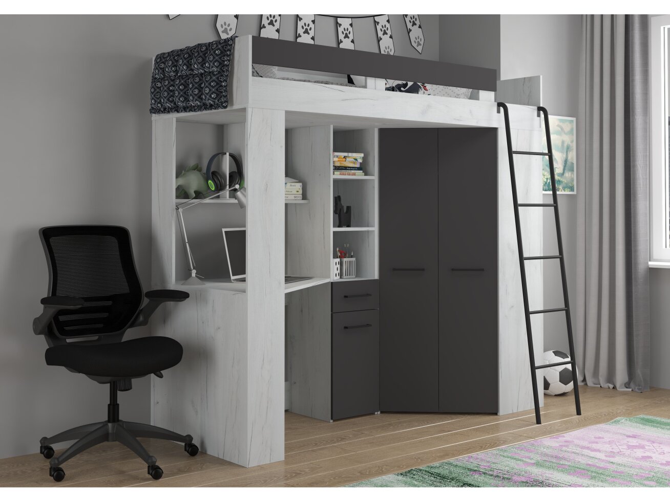 Lova su spinta ir rašomuoju stalu FLOOR 1