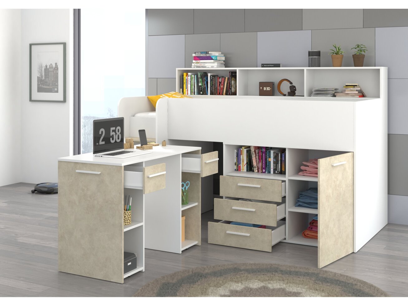 Lova su stalčiais ir rašomuoju stalu NEO 3