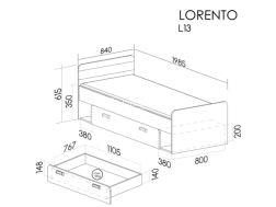 Jaunuolio lova su stalčiumi LORENTO L13