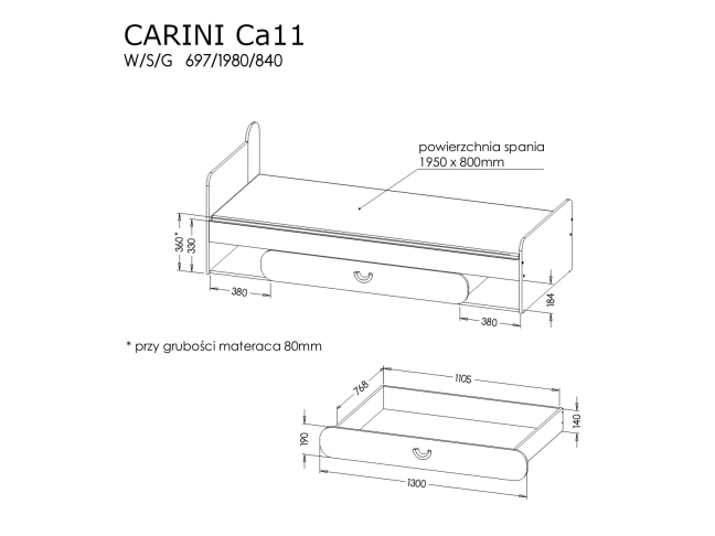 Jaunuolio lova su stalčiumi CARINI CA11 1
