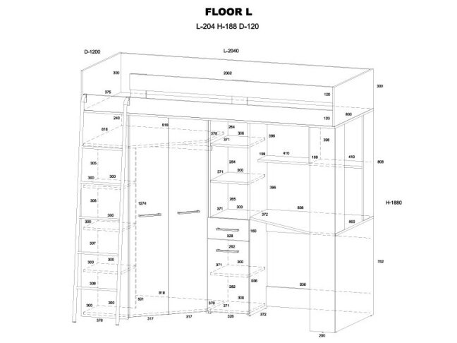 Lova su spinta ir rašomuoju stalu FLOOR 3 Lova su spinta ir rašomuoju stalu FLOOR 3