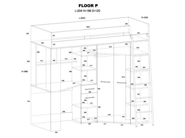Lova su spinta ir rašomuoju stalu FLOOR 4