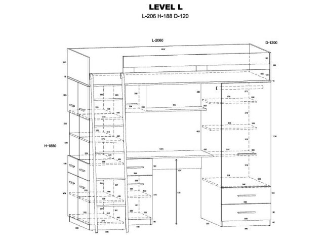 Lova su spinta ir rašomuoju stalu LEVEl 5 Lova su spinta ir rašomuoju stalu LEVEl 5