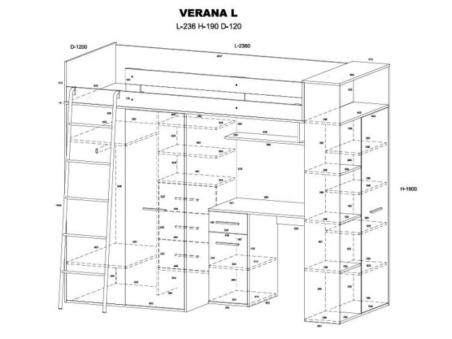 Lova su spinta ir rašomuoju stalu VERANA 4 Lova su spinta ir rašomuoju stalu VERANA 4