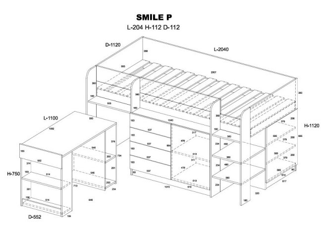 Lova su stalčiais ir rašomuoju stalu SMILE 5 Lova su stalčiais ir rašomuoju stalu SMILE 5